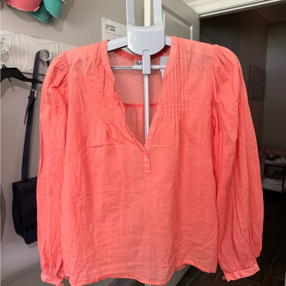 Bila Coral Puff Sleeve Bib Collar Blouse